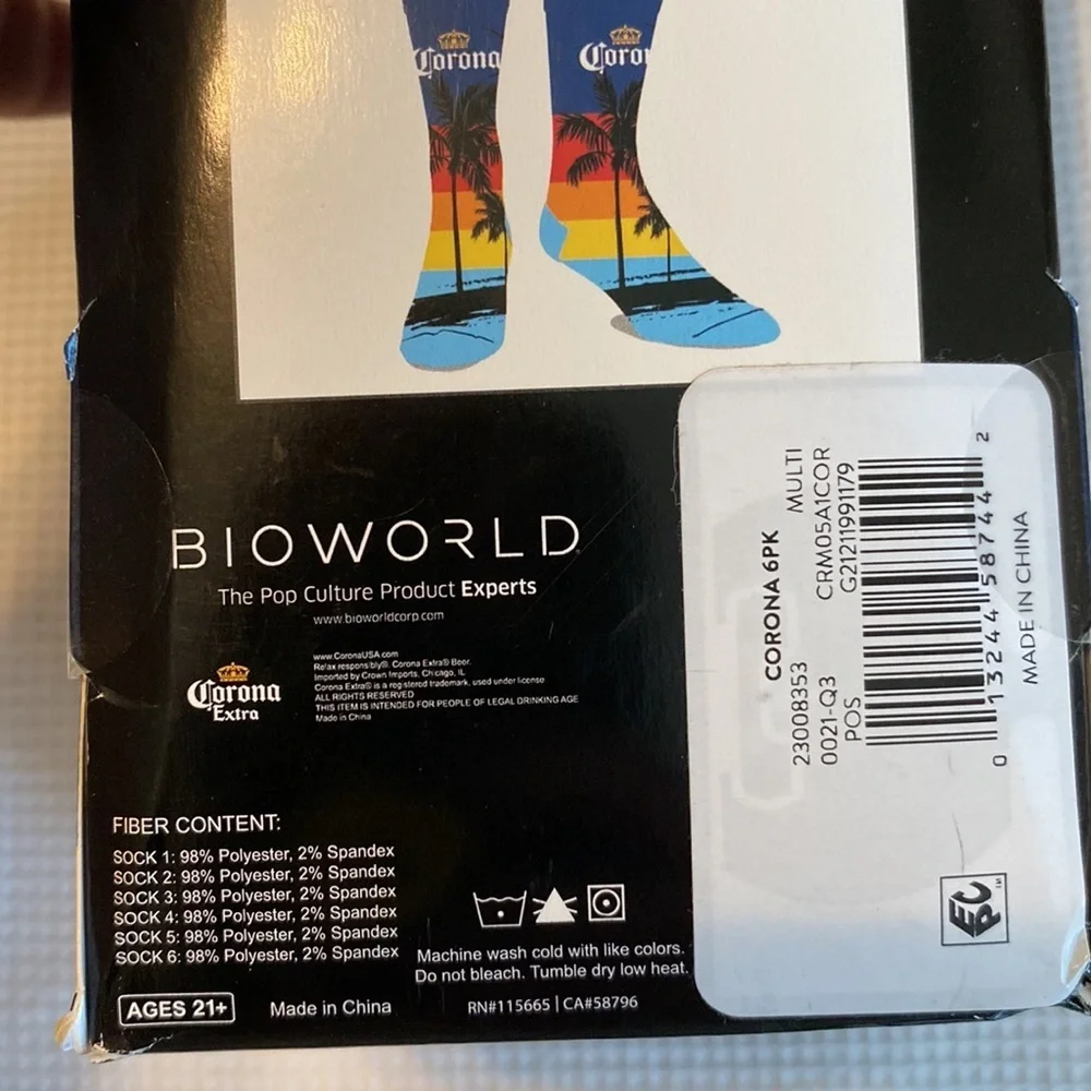Casual Crew Corona Socks 6 packs Fit Size 8-12 Multicolored
